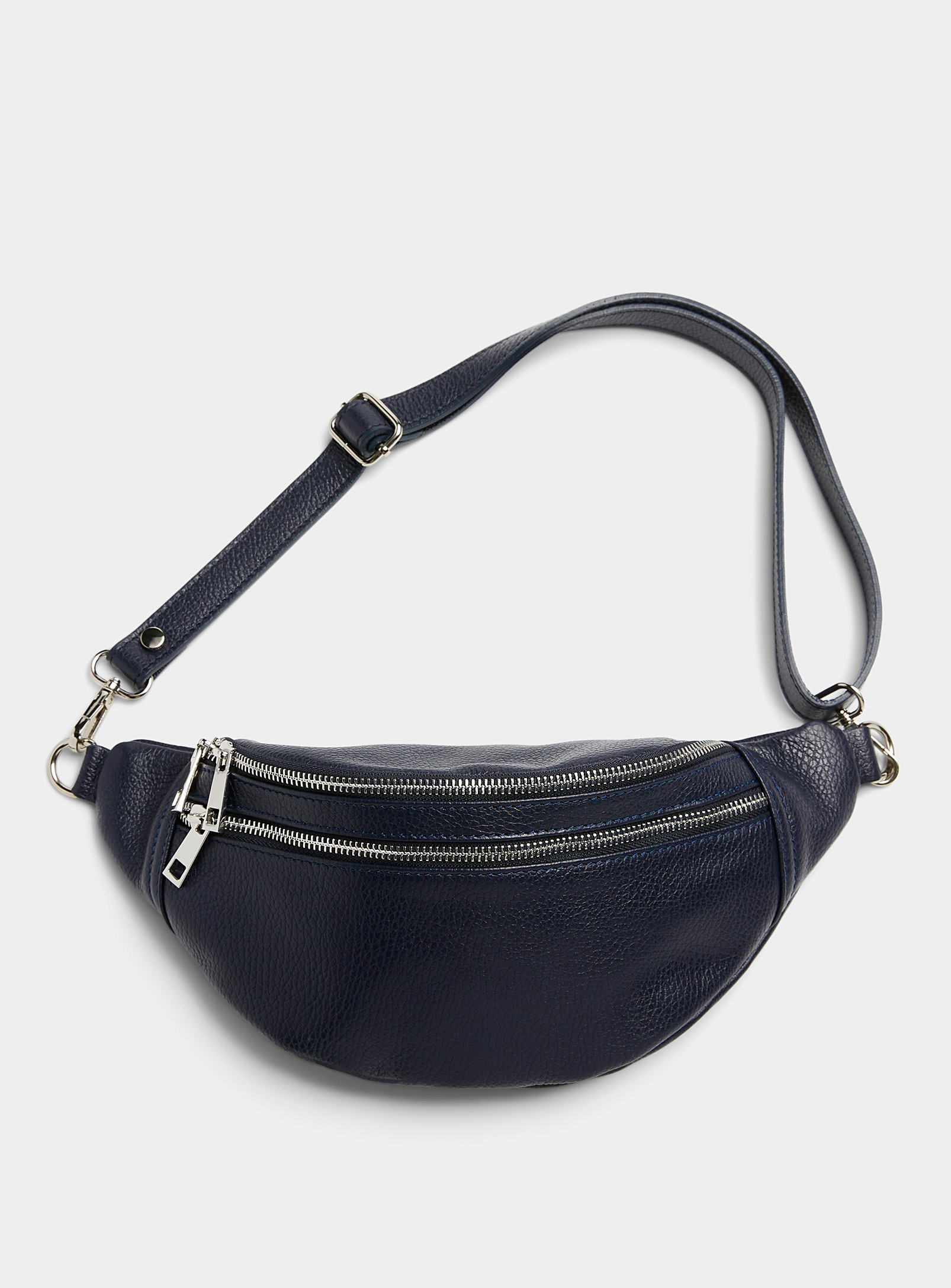Le 31 Double-compartment Pebbled-leather Belt Bag In Blue
