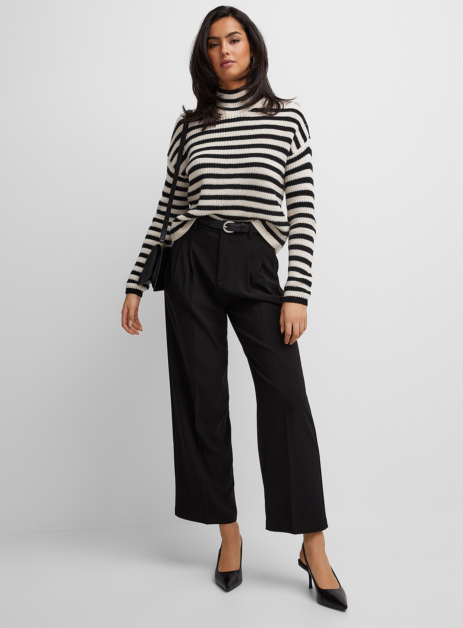 Icone Pleated Waistband Belted Wide-leg Pant In Black