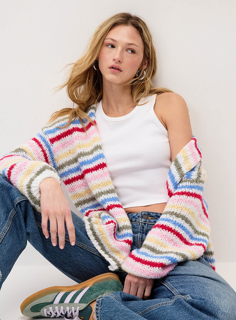 Colourful stripes open cardigan product image (primary)