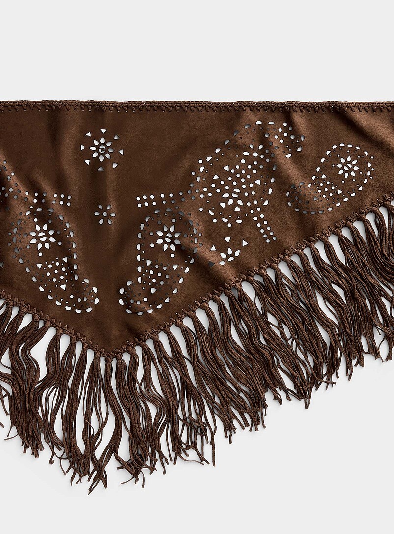 Large fringed faux-suede openwork triangular scarf product image 2