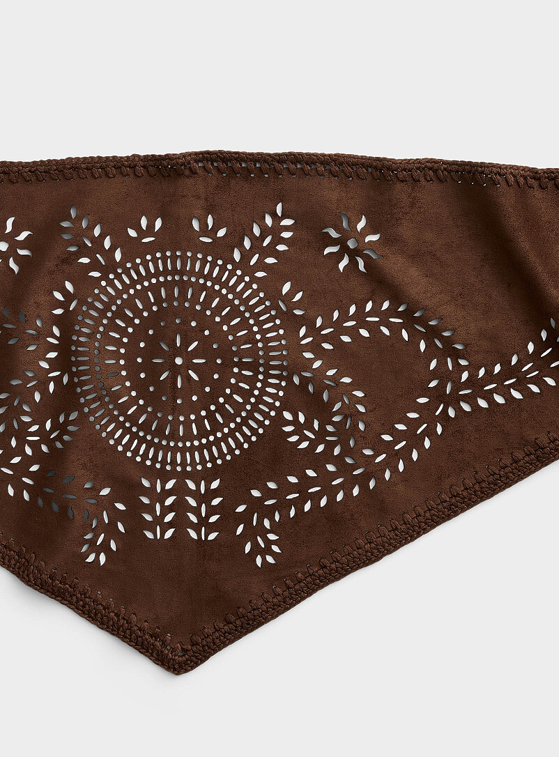 Brown faux-suede openwork triangular scarf product image 2