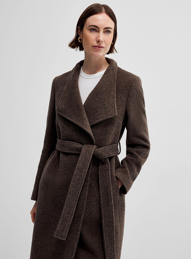 Mid-length fold-over crossover collar wool overcoat Import from
