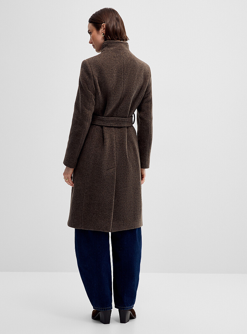 Mid-length fold-over crossover collar wool overcoat Import from