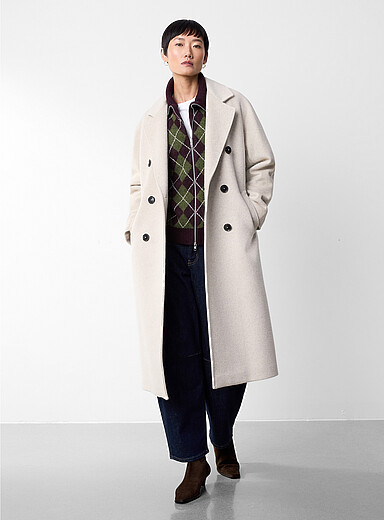 Long double-breasted wool overcoat <b>Import from Italy</b>