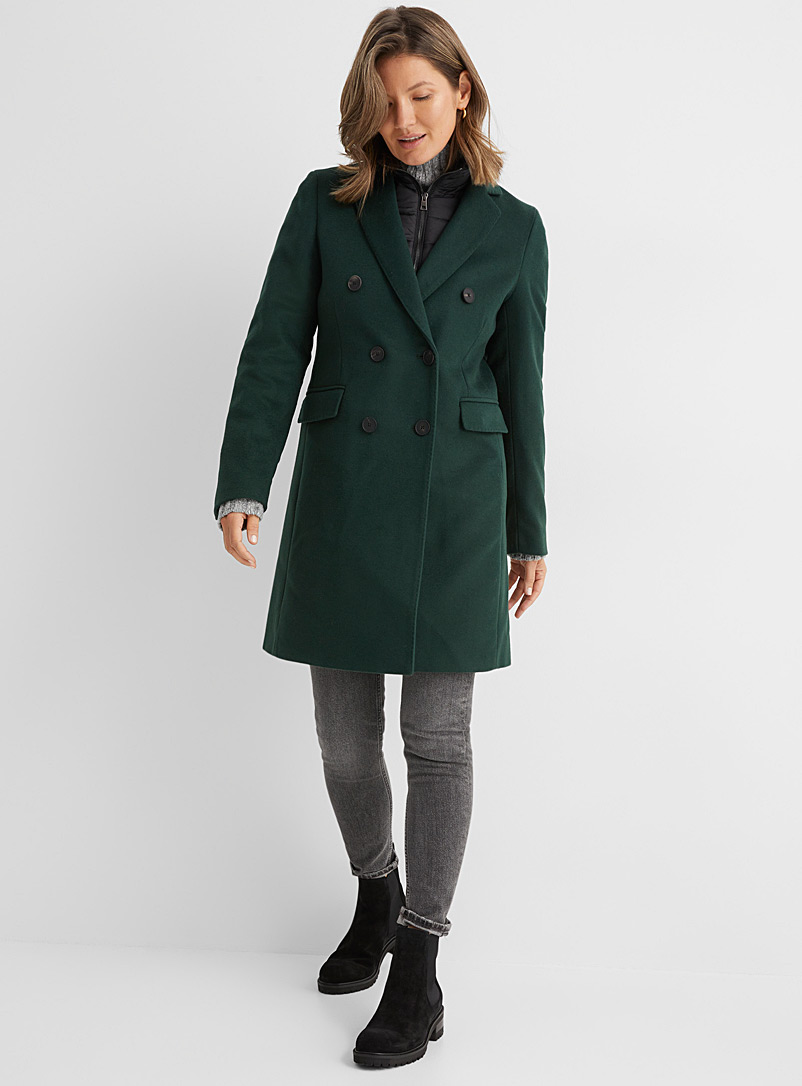 Contemporaine Green Quilted-collar wool and cashmere coat for women