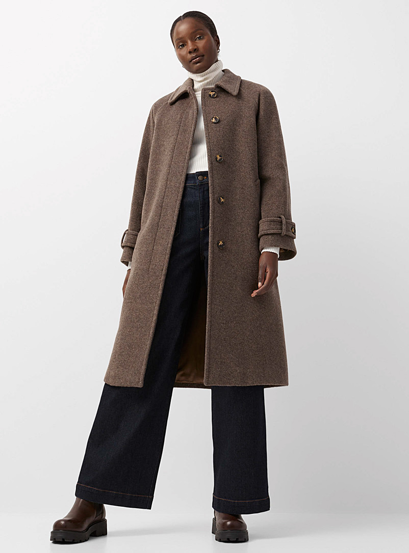 Contemporaine Light Brown Wool and mohair raglan overcoat for women