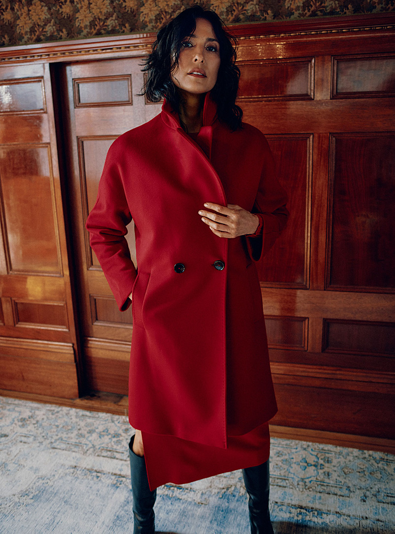 Contemporaine: Le paletot ample laine et cachemire Rouge pour femme