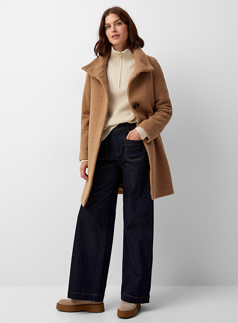 Contemporaine Sand Bouclé texture stand-collar coat for women