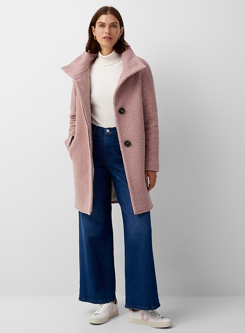 Contemporaine Pink Bouclé texture stand-collar coat for women