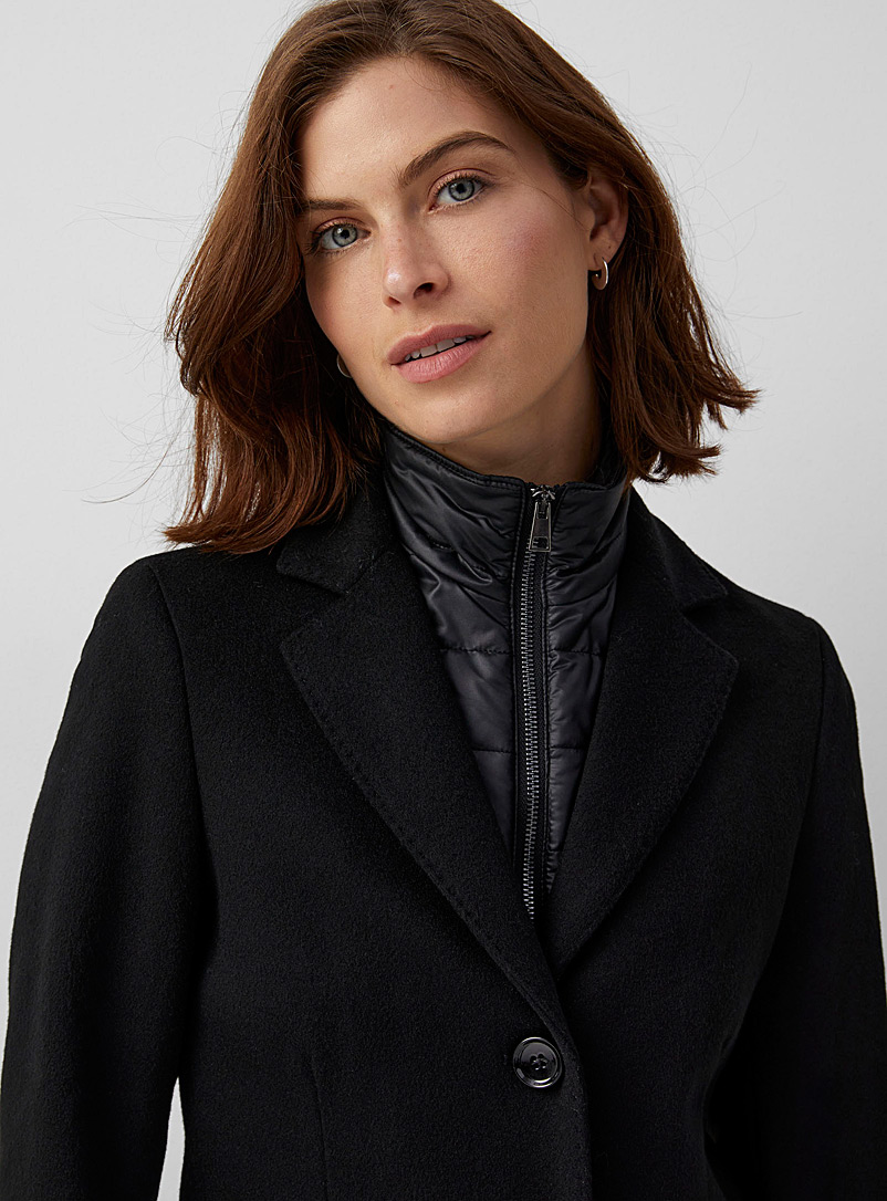 Contemporaine Black Quilted-collar wool and cashmere overcoat for women
