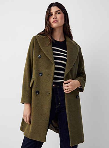 Contemporaine Khaki Wool and mohair double-breasted overcoat for women