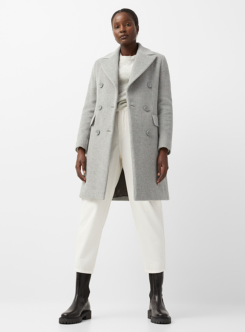 Contemporaine Light Grey Double-breasted wool and mohair overcoat for women