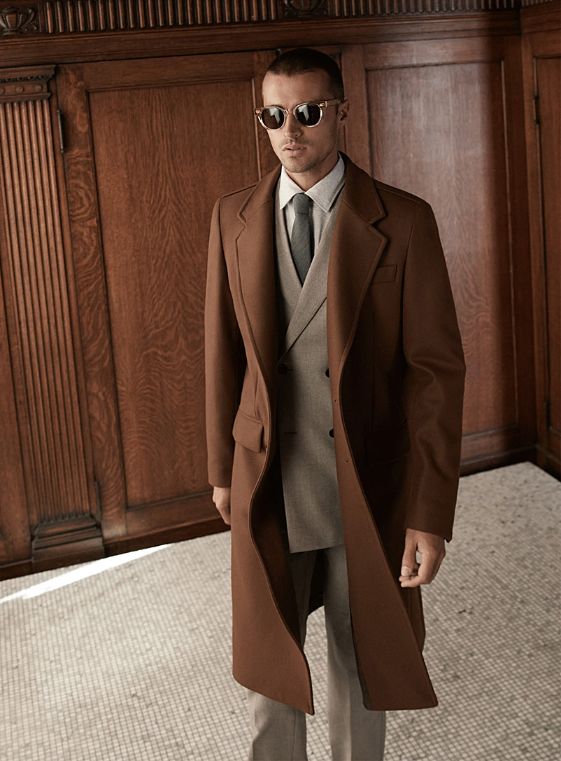 Le 31 Dark Brown Wool and cashmere overcoat for men