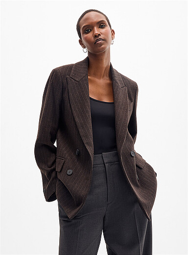 Contemporaine Brown Pinstripe tweed blazer <b>Exclusive collection from Italy</b> for women