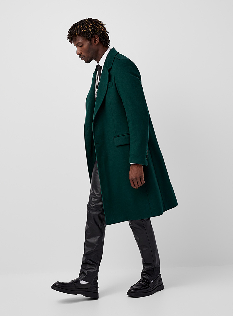 Le 31 Green Cashmere-touch long overcoat for men