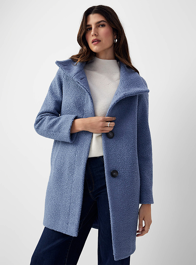 Contemporaine Baby Blue Bouclé texture stand-collar coat for women