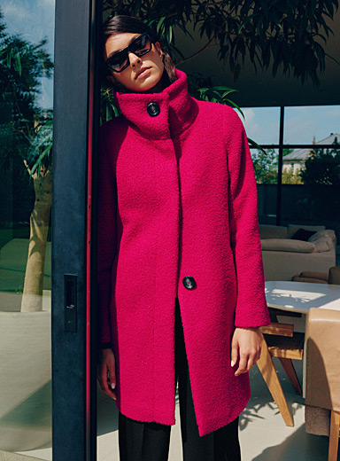 Contemporaine Medium Pink Bouclé texture stand-collar coat for women