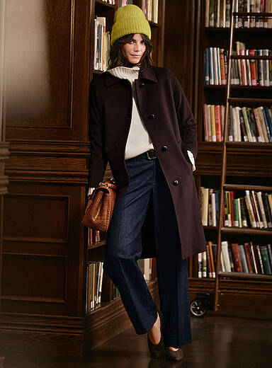 Simons Chocolate/Espresso Single-breasted shirt-collar wool overcoat <b>Exclusive collection from Italy</b> for women