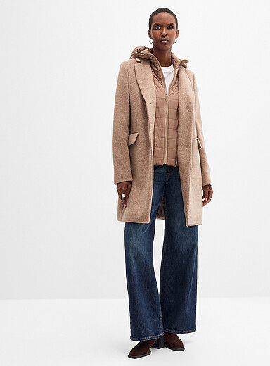 Contemporaine: Le paletot plastron matelass&eacute; amovible laine m&eacute;lang&eacute;e <b>Collection exclusive d'Italie</b> Taupe pour femme
