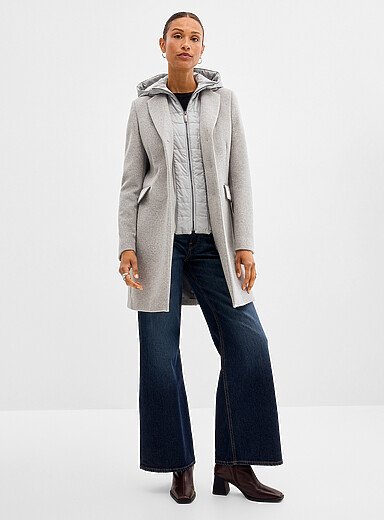 Le paletot plastron matelass&eacute; amovible laine m&eacute;lang&eacute;e <b>Collection exclusive d'Italie</b>