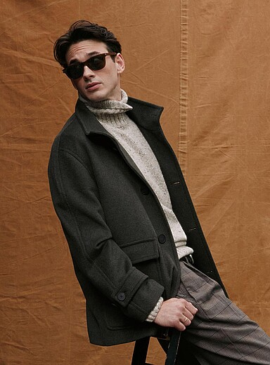 Le 31 Dark Green Cropped olive overcoat <b>Exclusive collection from Italy</b> for men