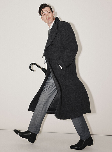 Le 31 Charcoal Charcoal-grey double-breasted overcoat <b>Exclusive collection from Italy</b> for men