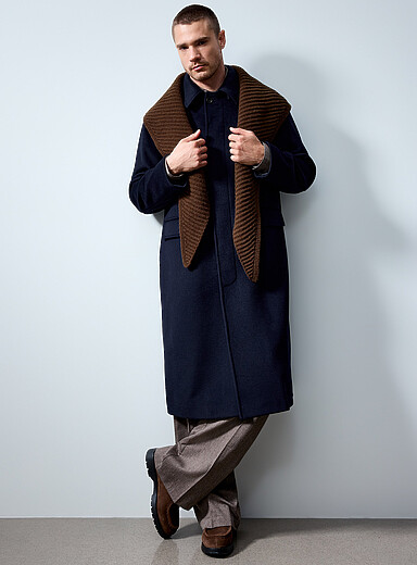Le 31 Navy/Midnight Blue Navy wool-blend overcoat <b>Exclusive collection from Italy</b> for men