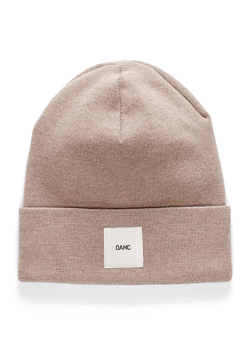 OAMC Ivory White Wool cuff logo crest tuque for men