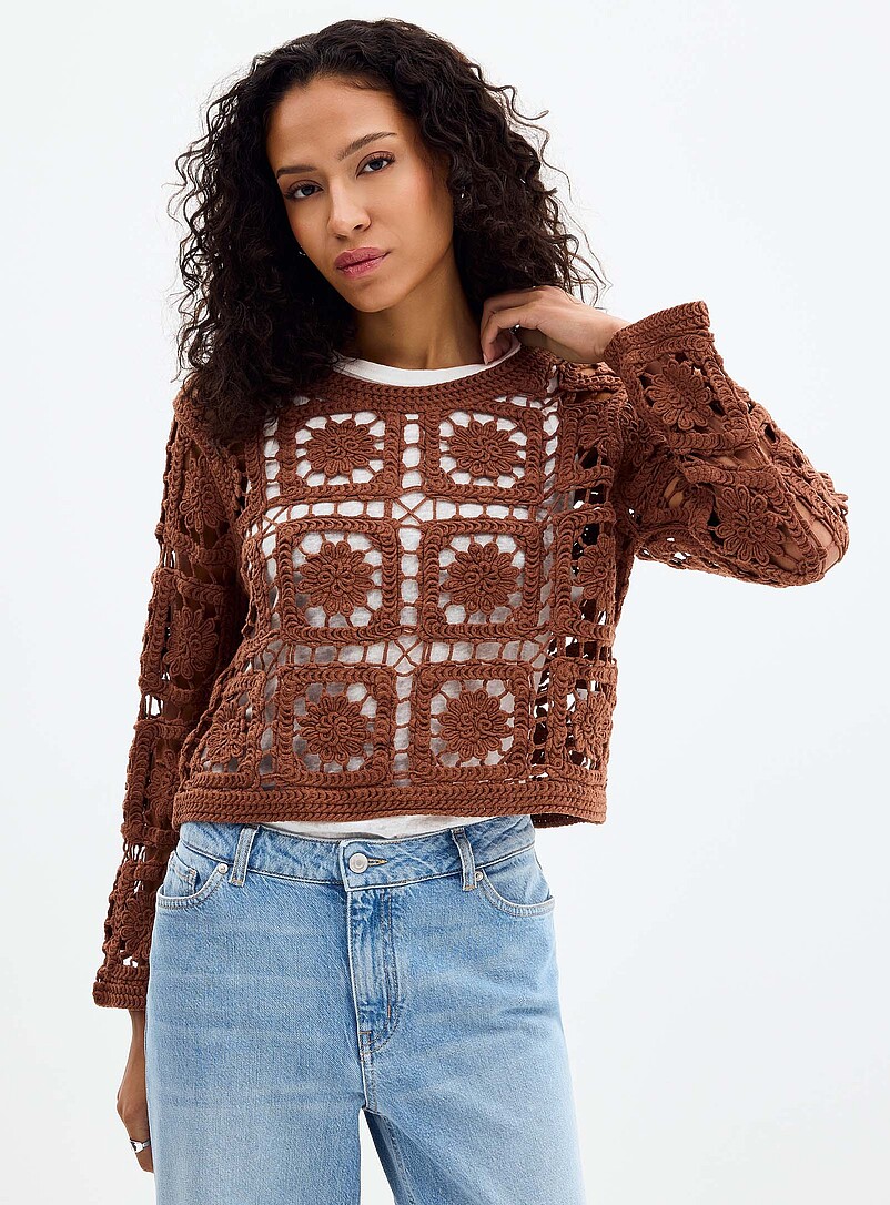 Floral Crochet Pure Cotton Sweater