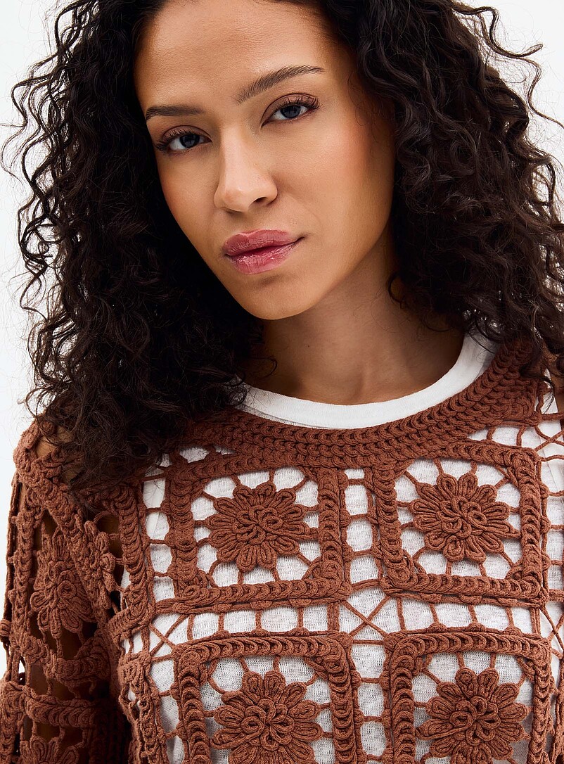 Floral crochet pure cotton sweater product image 2