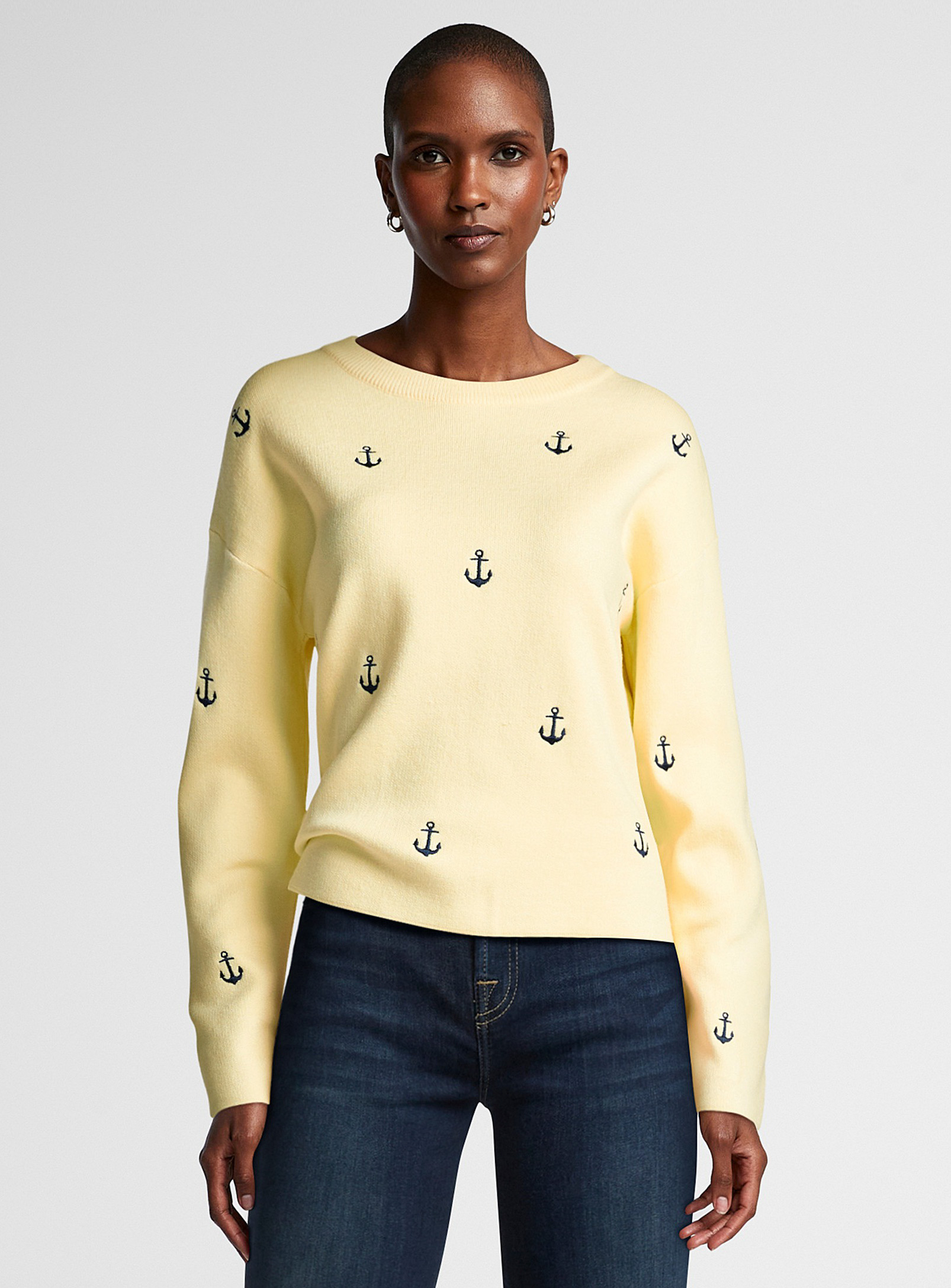 Contemporaine Embroidered Anchors Sweater In Yellow