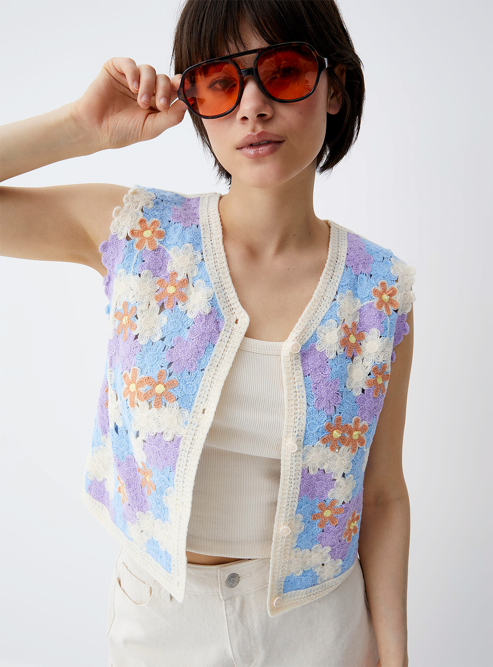 Twik Floral Buttoned Sweater Vest In Gray