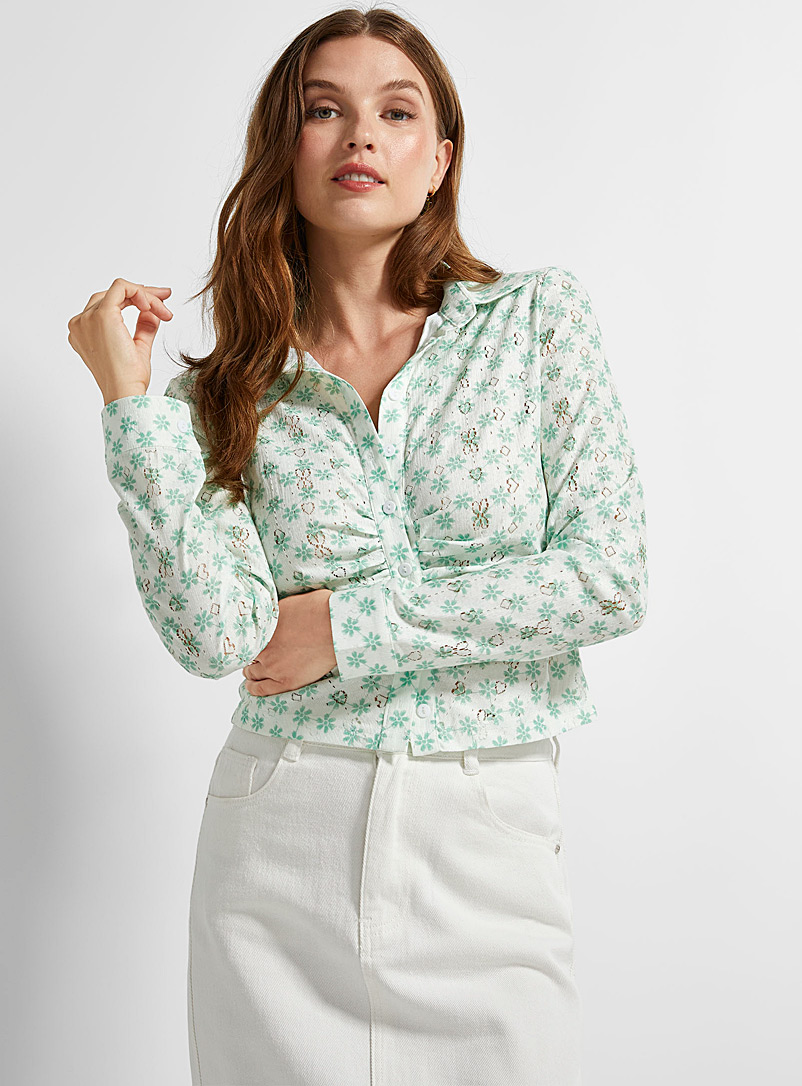 Ruched openwork cropped shirt