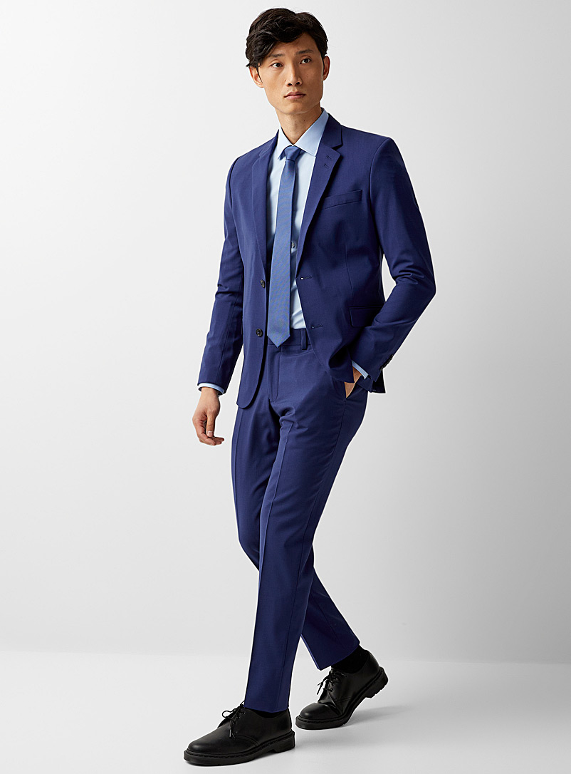 Le 31: Le pantalon microquadrillé laine Marzotto Coupe Stockholm - étroite Bleu royal-saphir pour homme