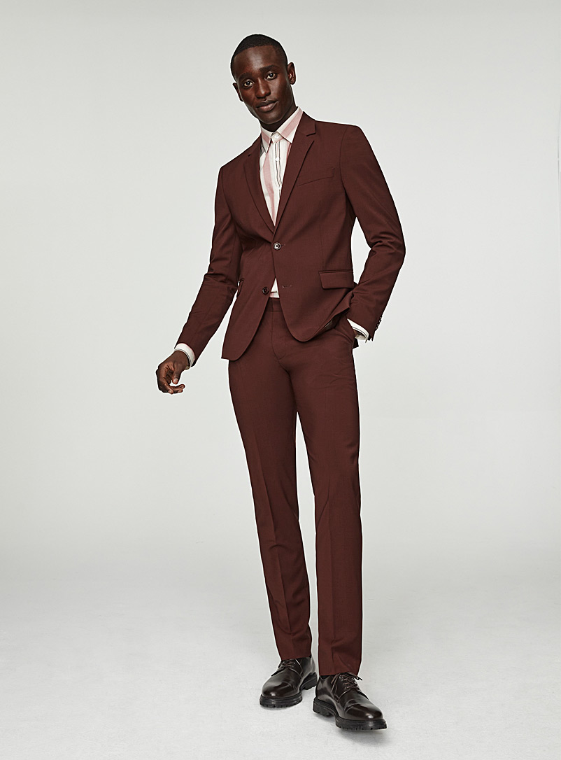 Le 31: Le pantalon microquadrillé laine Marzotto Coupe Stockholm - étroite Rouge foncé-vin-rubis pour homme
