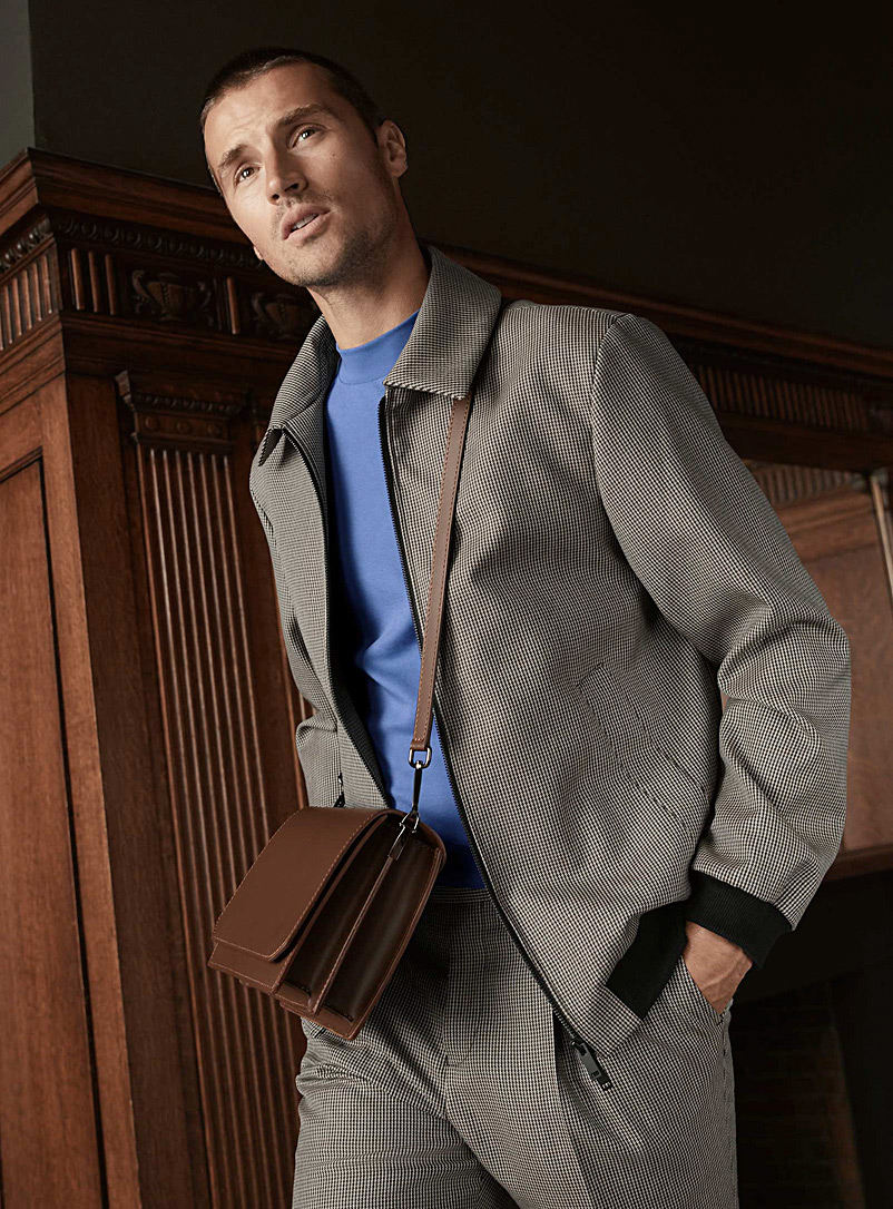 sand houndstooth bomber jacket 