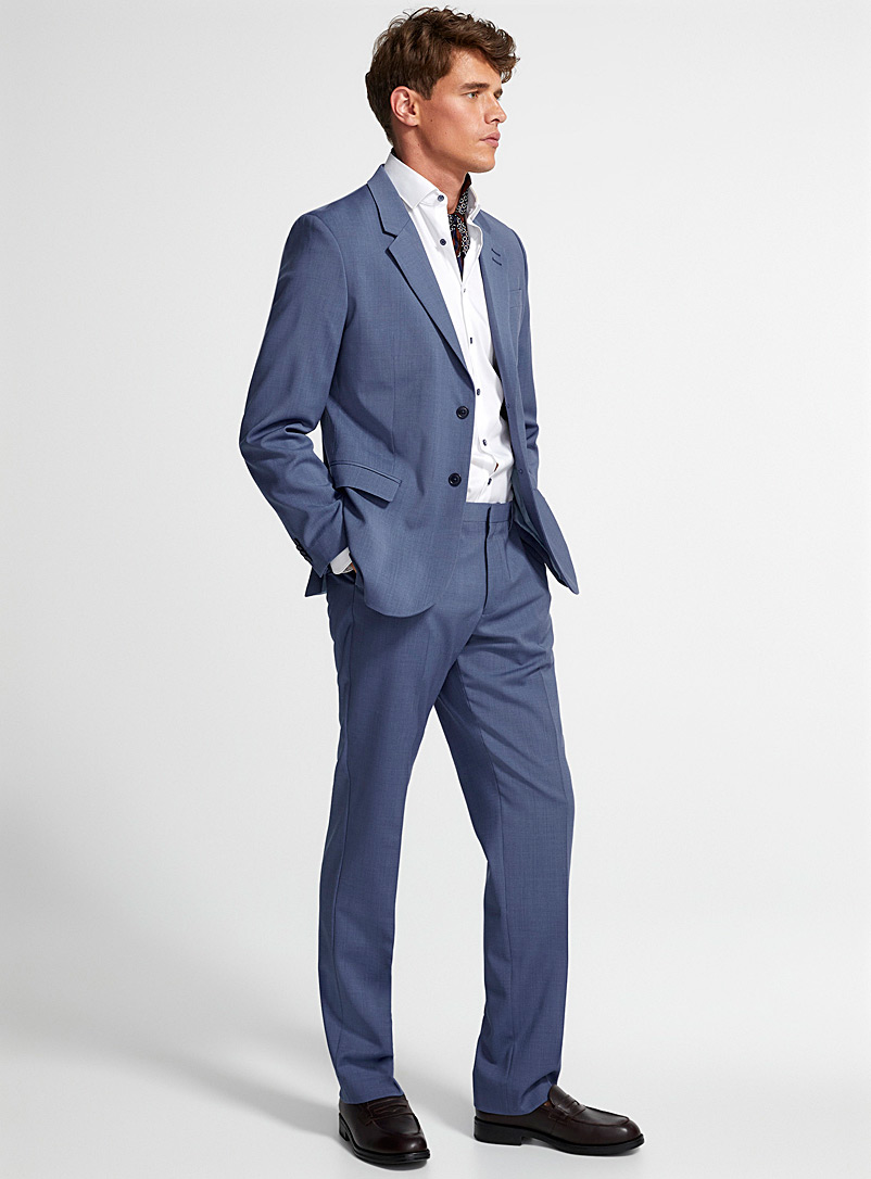 Le 31 Indigo/Dark Blue Marzotto chambray wool suit London fit - Semi-slim for men