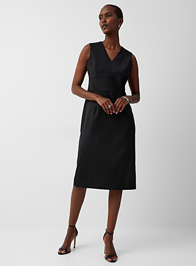 Contemporaine Black Marzotto wool V-neck dress for women