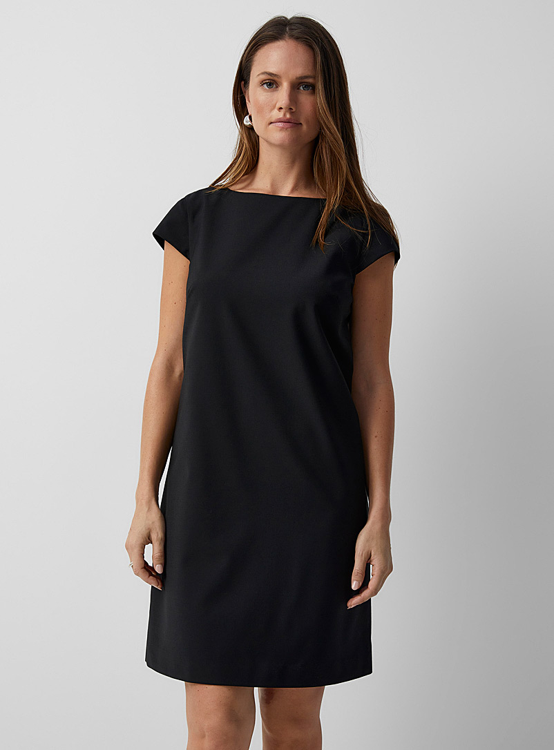 Contemporaine Black Stretch wool cap sleeves straight-fit dress for women