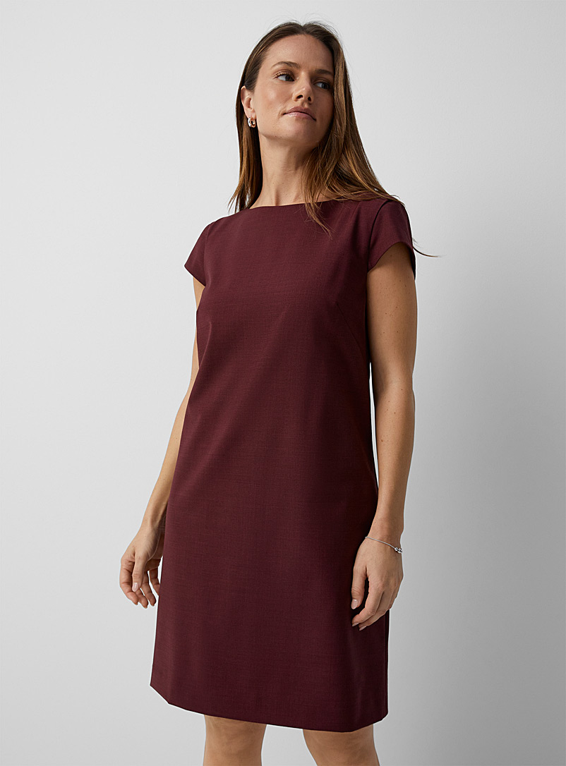 Contemporaine Ruby Red Stretch wool cap sleeves straight-fit dress for women