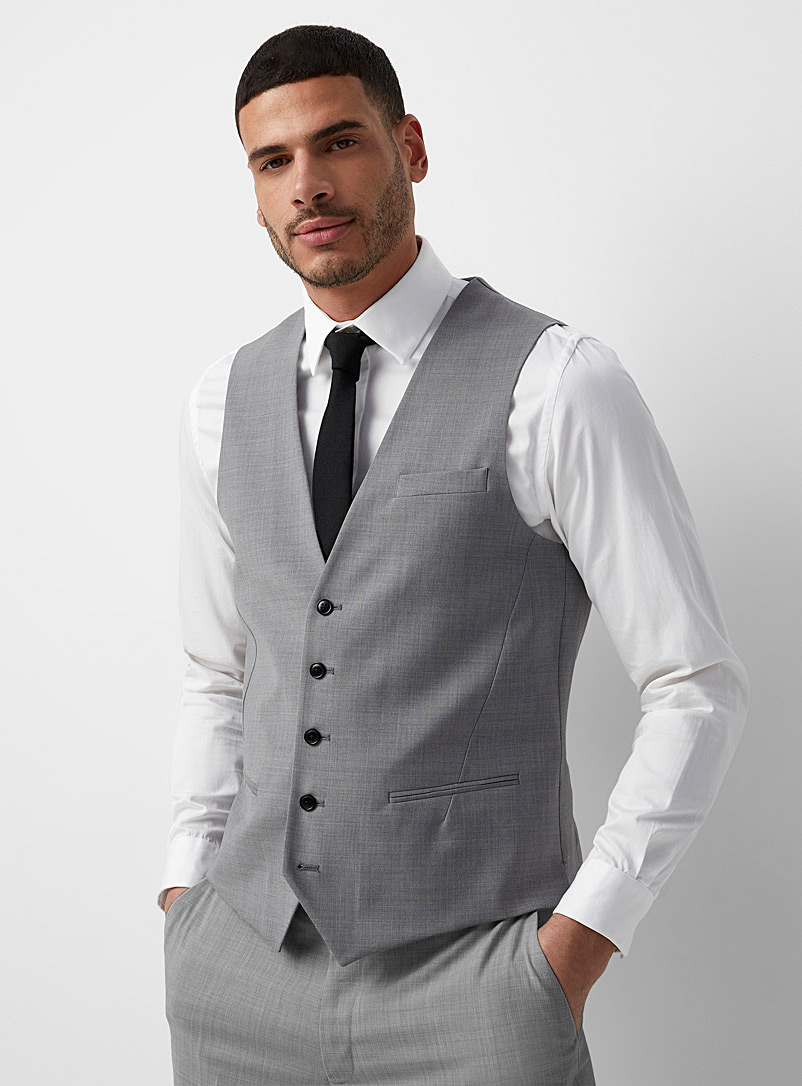 Le 31 Grey Chambray-like pure wool vest London fit - Semi-slim for men