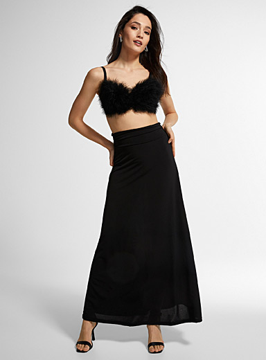 Icône Black Gathered waist long flowy skirt for women