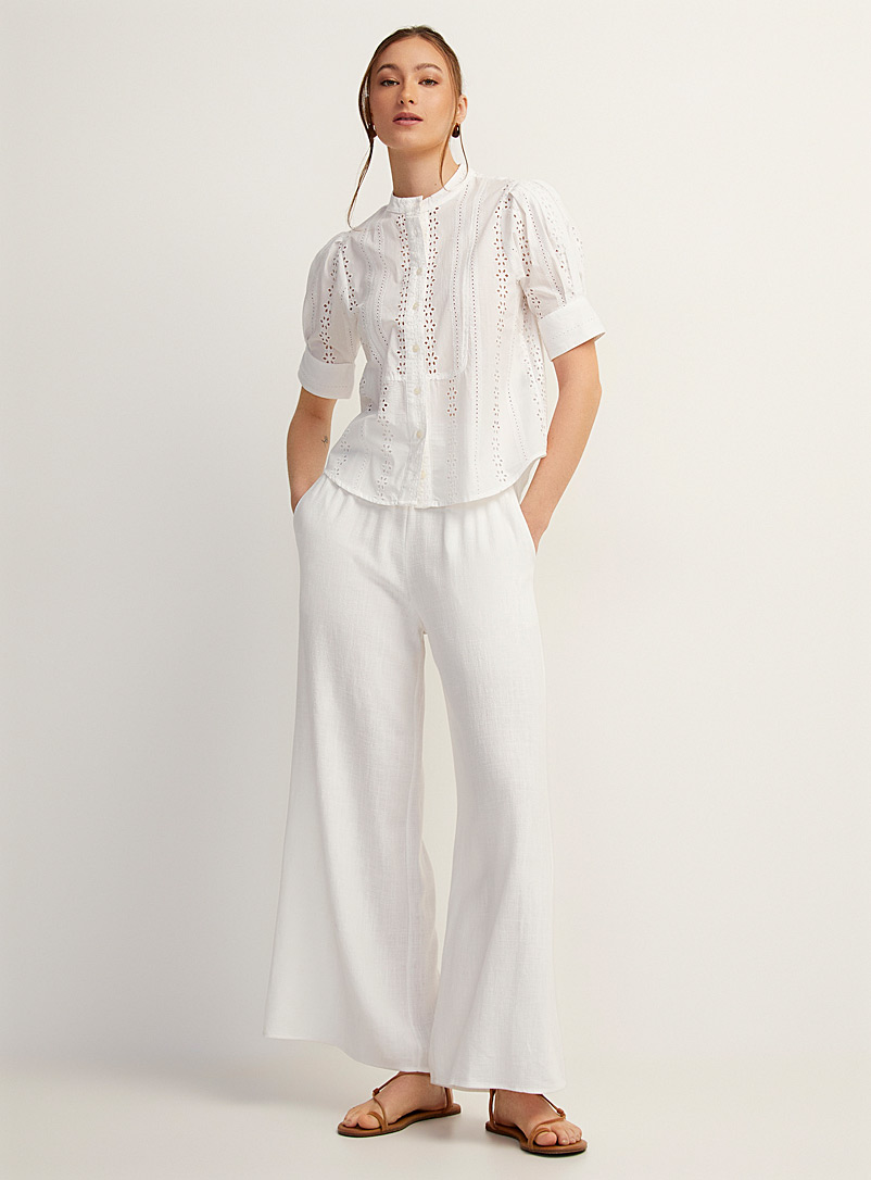 Icône: Le pantalon large lin naturel Blanc pour femme