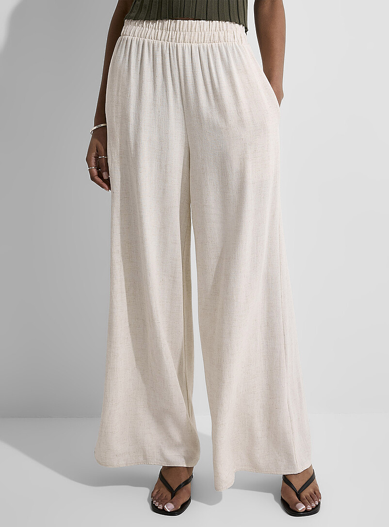Ic&ocirc;ne Ecru/Linen Natural linen wide-leg pant for women