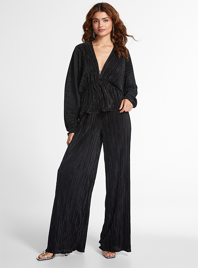 Icône Black Pleated jersey wide-leg pant for women