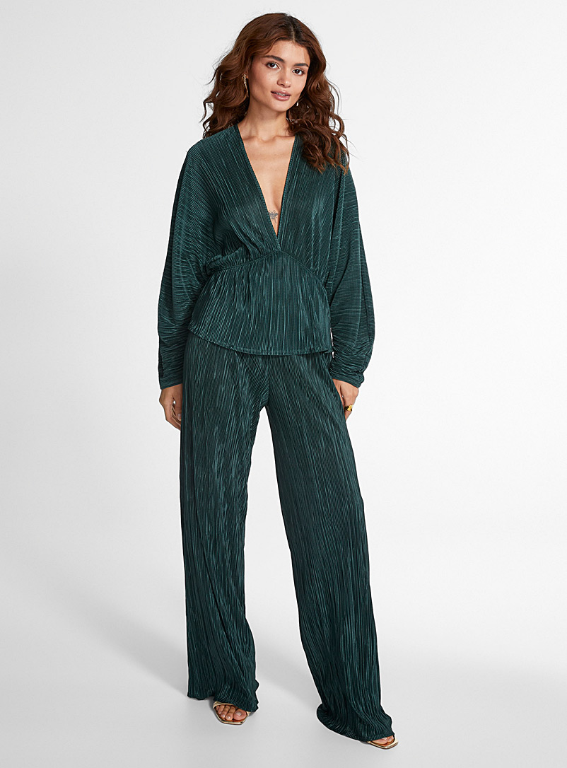 Icône Green Pleated jersey wide-leg pant for women