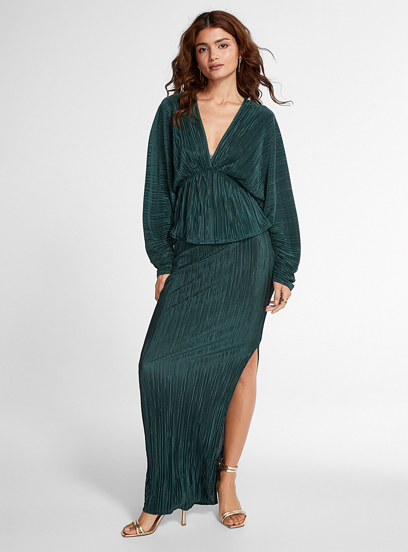 Icône Green Pleated jersey maxi skirt for women