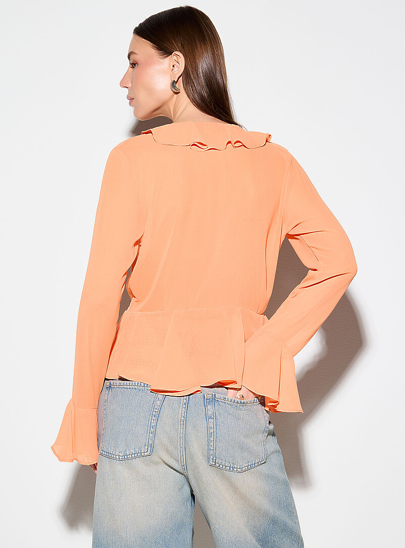 Ic&ocirc;ne: La blouse chiffon diaphane &agrave; nouer bords volants Noir pour femme
