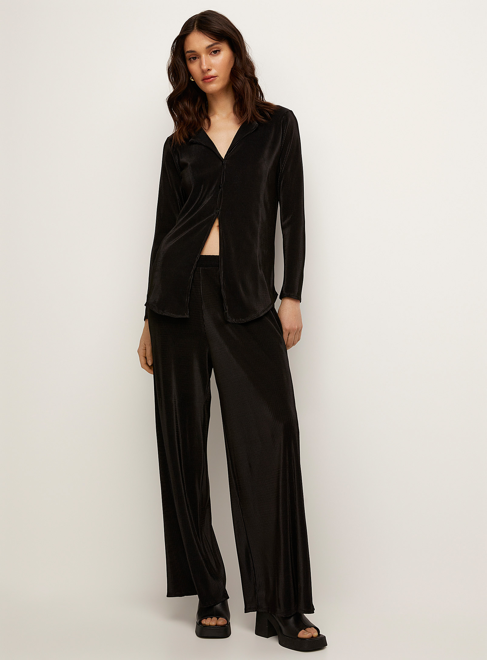 Icone Pleated Jersey Wide-leg Pant In Black