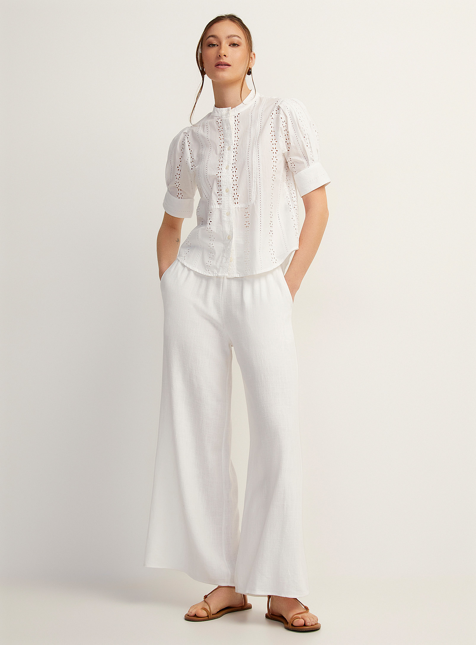 Icone Natural Linen Wide-leg Pant In White